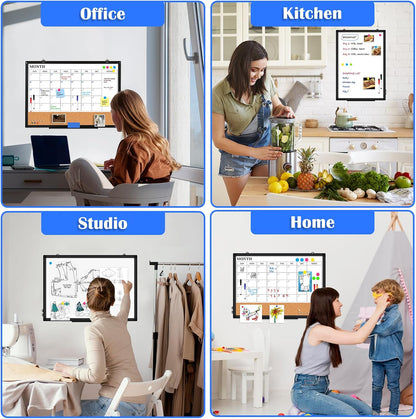 Weekly Dry Erase Calendar Whiteboard for Wall, 24" x 18" Cork Week Planner