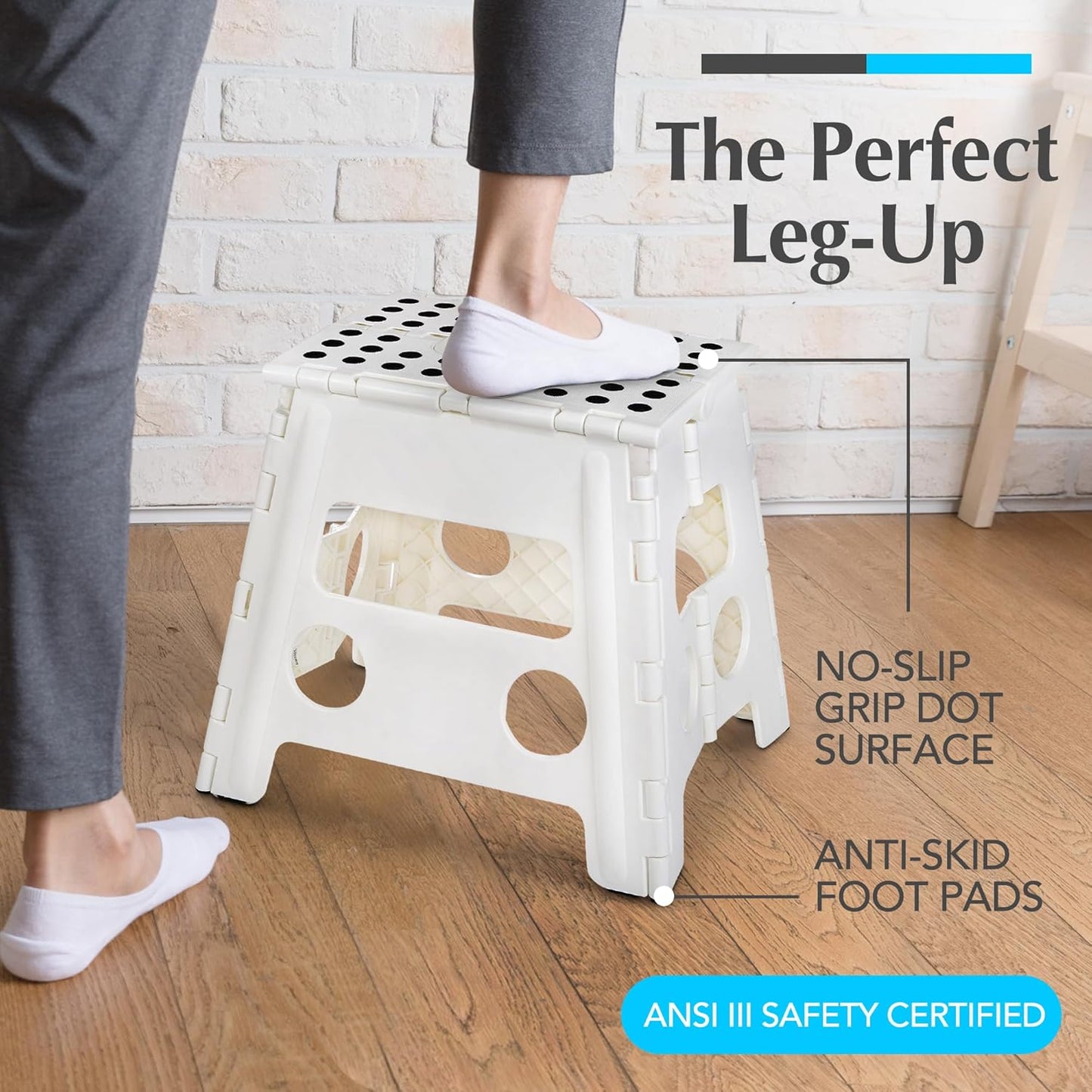 Handy Laundry Folding Step Stool - Sturdy Enough Collapsible Stool to Support Adults - Opens Easy with One Flip - Great for Kitchen, Bathroom or Bedroom (Black - 9 Inch)