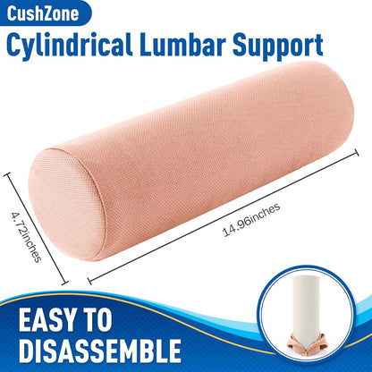 CushZone Lumbar Roll Support Pillow for Office Chair, Car, Gaming Chair, Memory Foam Back Cushion with Washable Cover for Relieving Back Pain & Improving Posture,Black