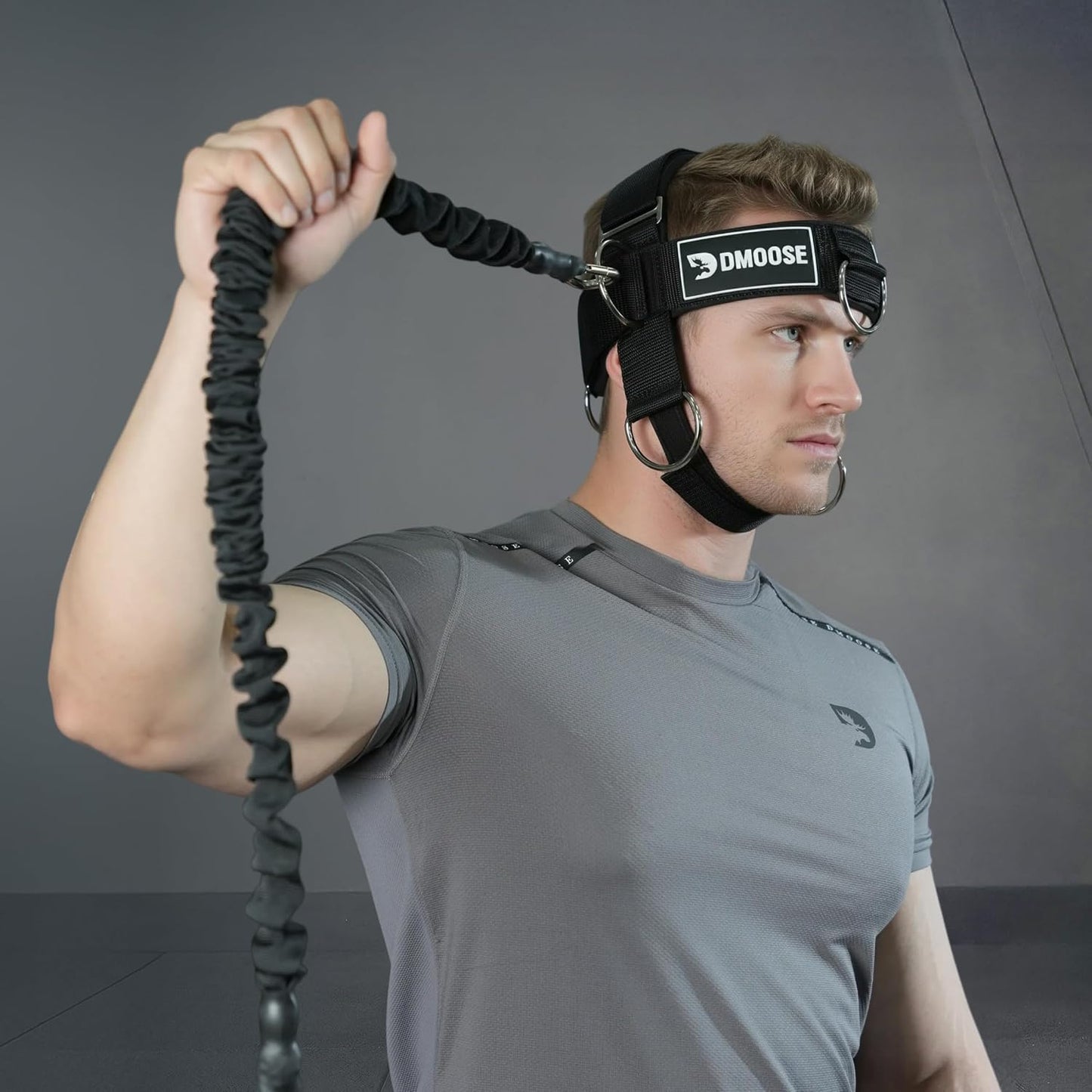DMoose Fitness Neck Harness for Weight Lifting - Soft Padded Head & Chin Strap with 30" Heavy Duty Steel Chain - Neck Exerciser, Trainer & Strengthener to Support Injury Recovery and Intense Workouts