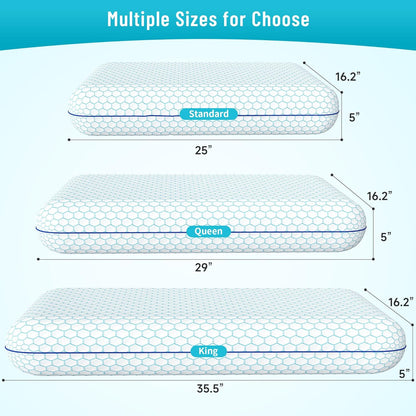 CushyOasis Memory Foam Pillows for Side, Back and Stomach Sleepers, Set of 2, Bed Pillow with Washable Cover and Breathable Mesh, Bed Pillow for Sleeping (Blue，Standard Size)