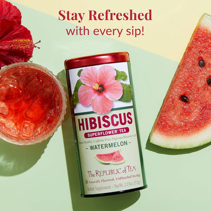 The Republic of Tea Hibiscus Watermelon Herbal Tea, Caffeine Free, 36 Count