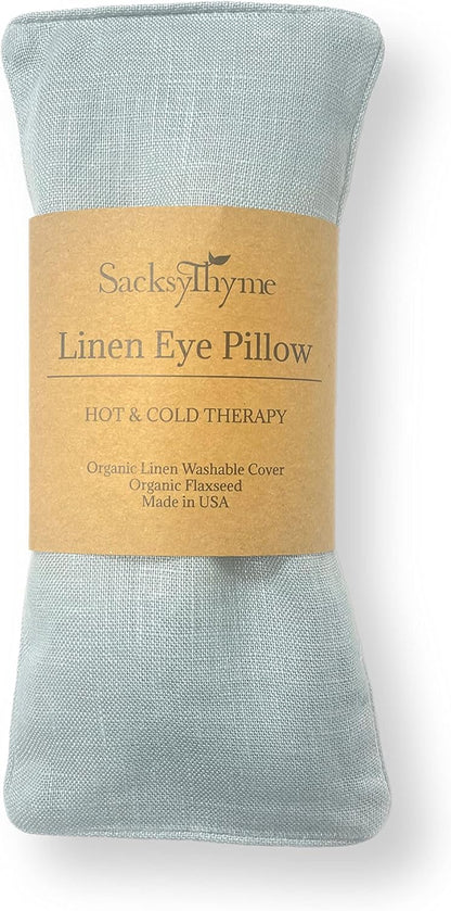 Sacksy Thyme Organic Linen Eye Pillow - Lavender & Flaxseed for Relaxation, Yoga, Stress Relief - Microwavable Heating Pad & Cool Compress - Made in USA - Gifts for Meditation