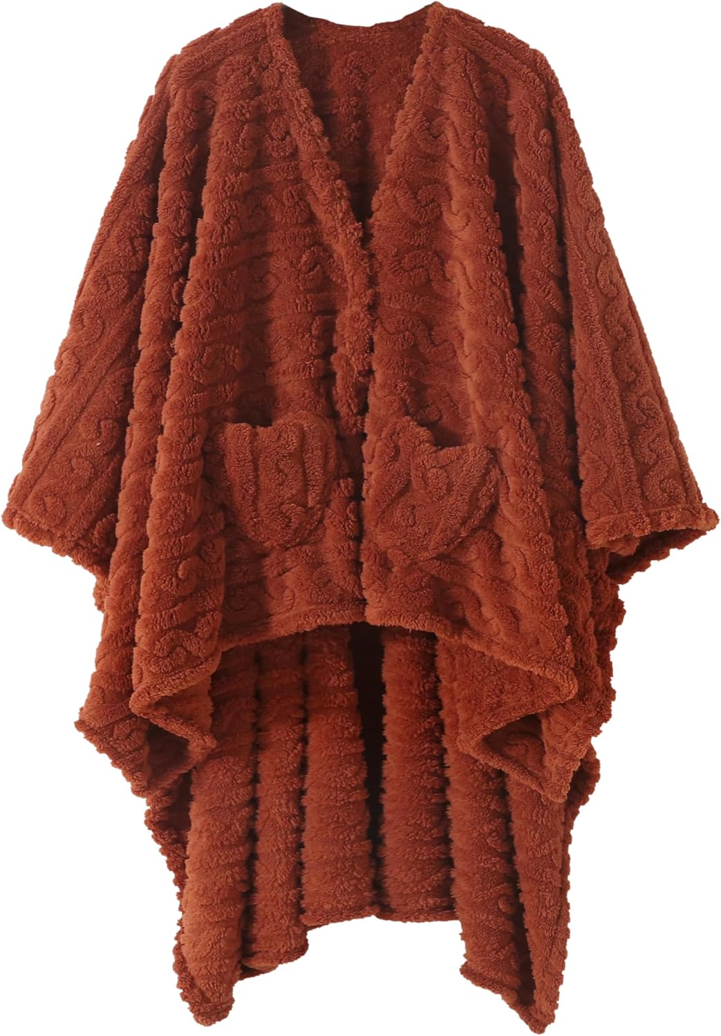 Wearable Blanket Poncho Cape Wrap for Adult, Cozy Sherpa Fleece Pocketed Shawl TV Throw Blankets for Office and Lounge(Purple,58'' x 64'')