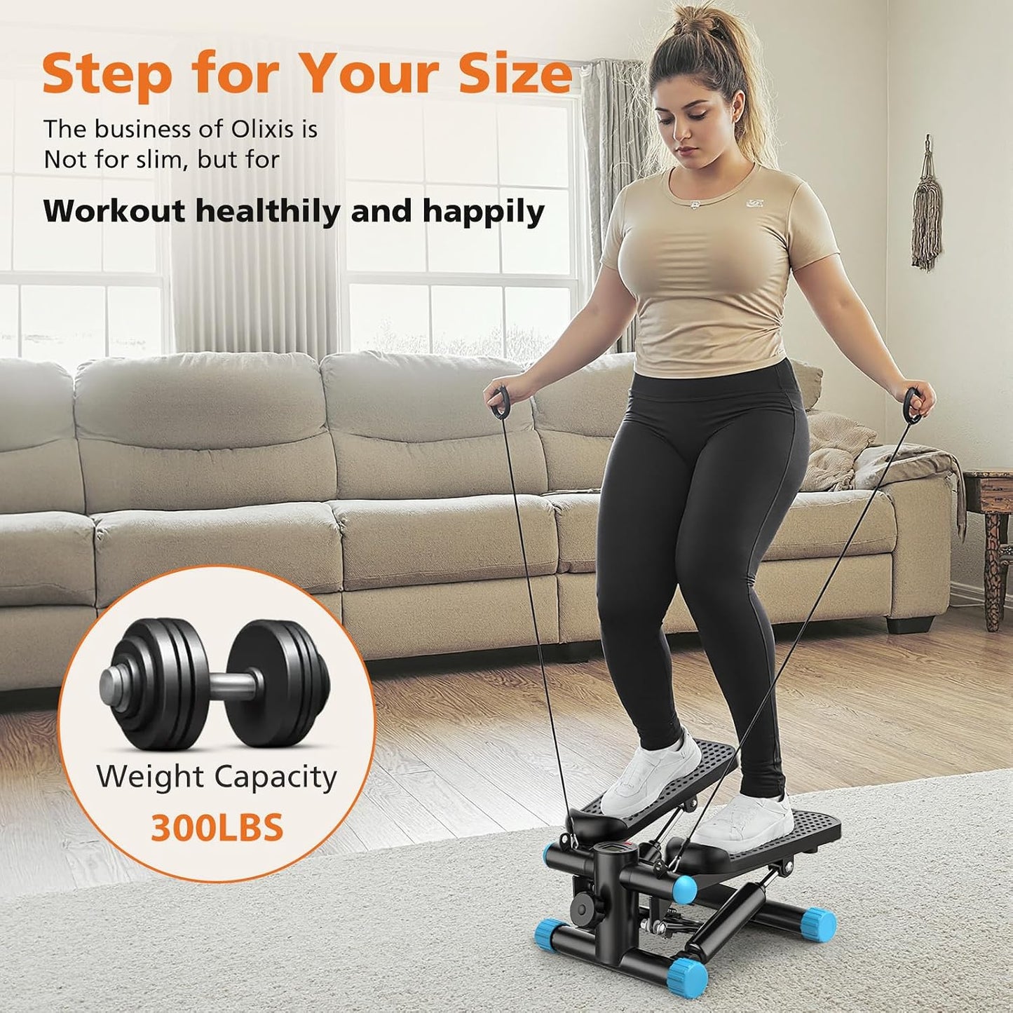 OLIXIS Steppers for Exercise At Home Workout Equipment, Mini Stepper Exercise Machine for Senior Citizens, Twist Stepper with Resistance Bands, Cardio Weight Loss Equipment Home Fitness