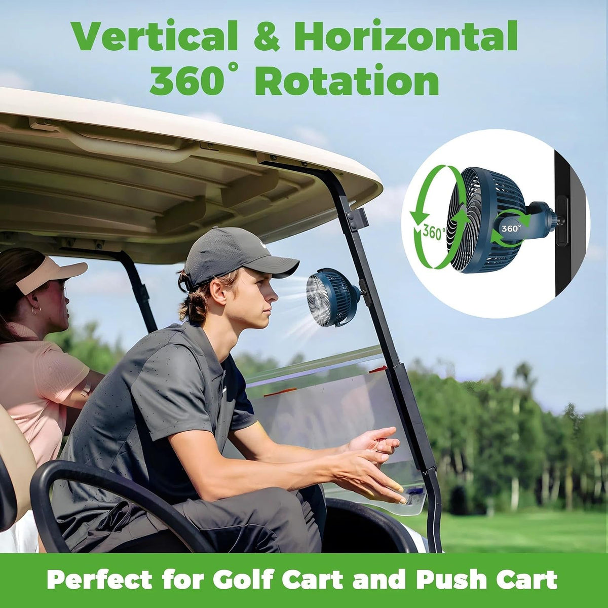 10L0L Golf Cart Fan Rechargeable with Flexible Tripod Mount, 10000mAh