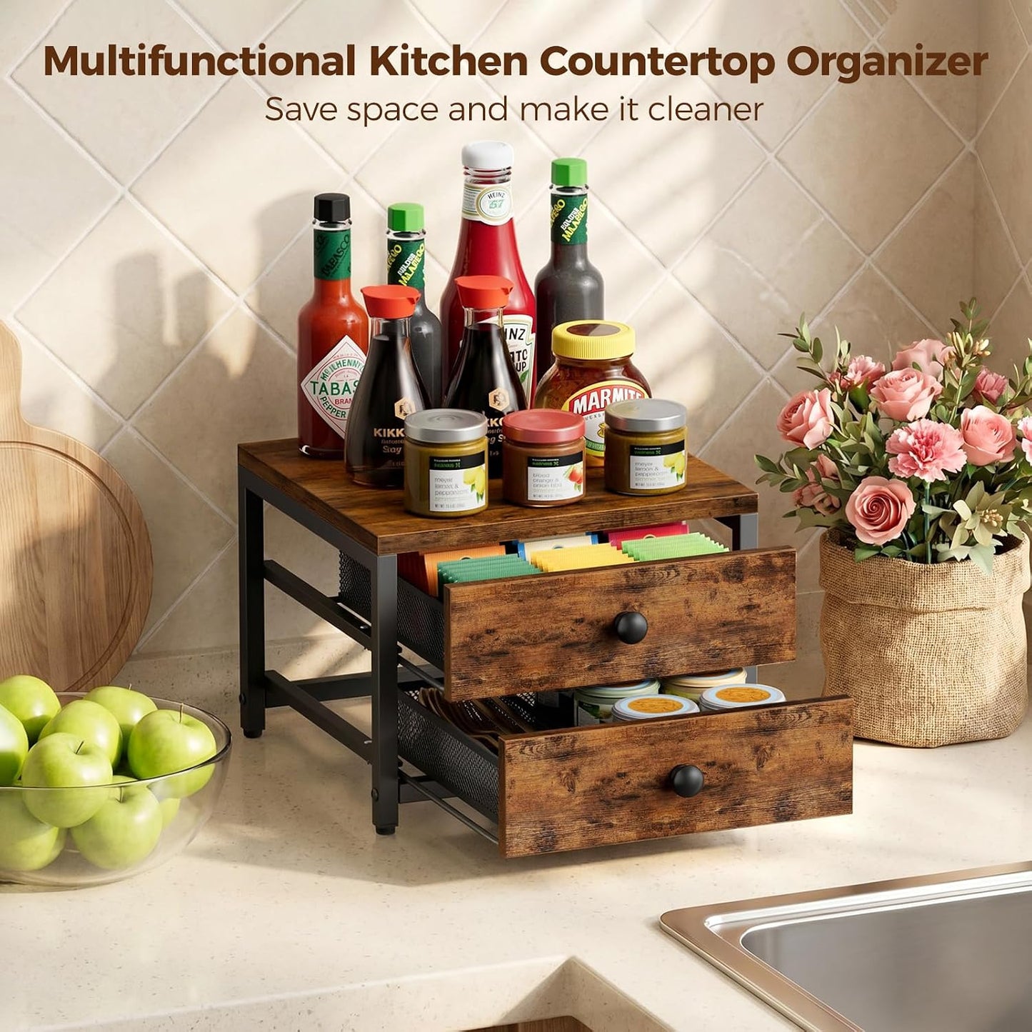Plaviya Tea Bag Organizer and Storage with 2 Drawers for Countertop