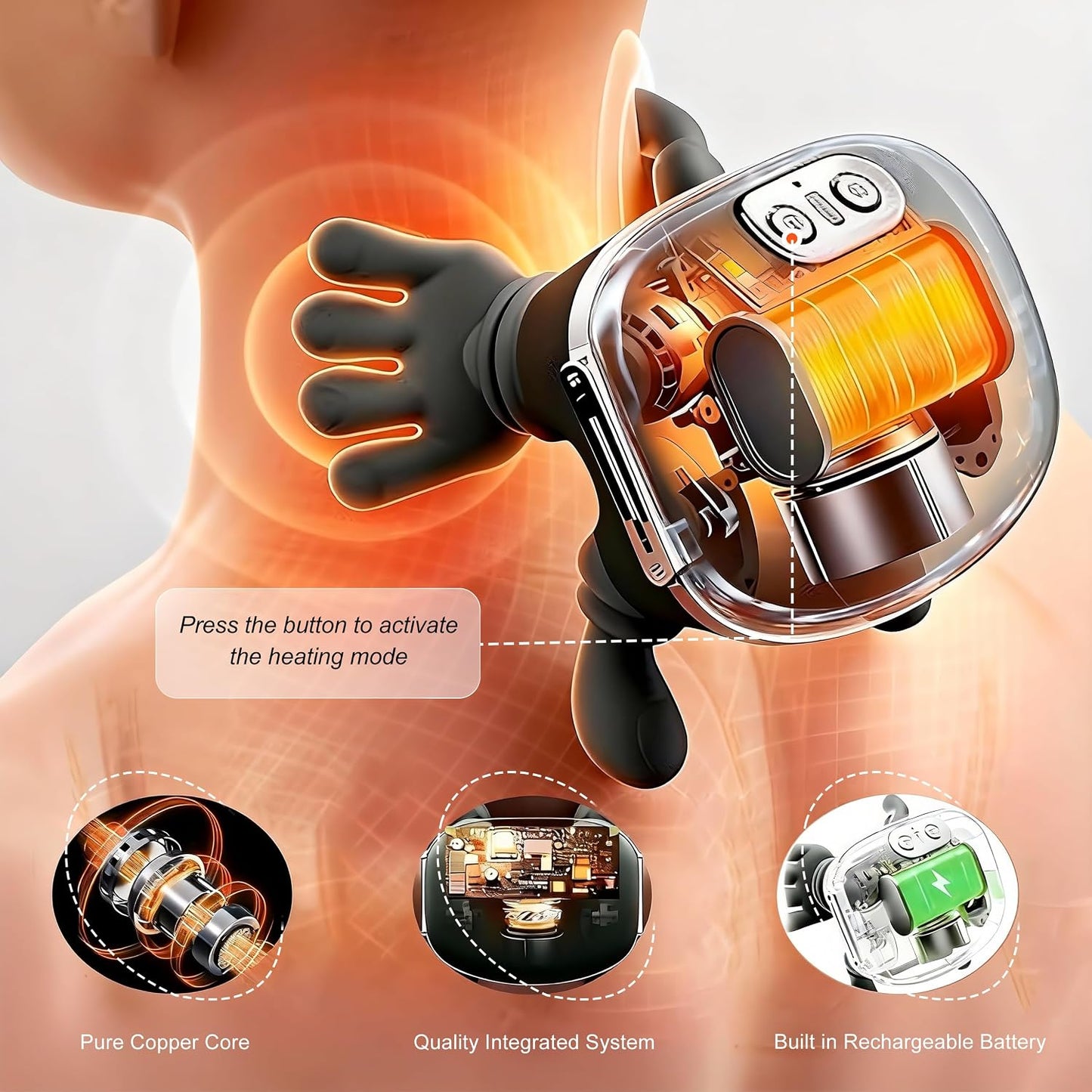 OTAVILEM Neck Massager with Heat, Shiatsu Neck and Back Massager with 4D Kneading,Simulated Human Hand Design Electric Deep Tissue Massage for Pain Relief and Muscle Relax