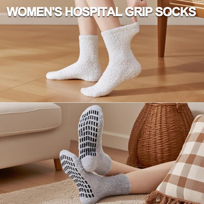 5 Pairs Fuzzy Socks with Grips for Women, Non Slip Cozy Fluffy Soft Socks, Winter Sleep Slipper Hospital
