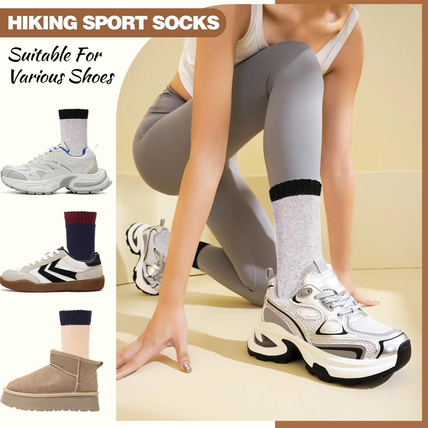 EBMORE Merino Wool Socks for Women Hiking Thermal Warm Winter Thick Boot Cozy Crew Comfy Work Socks for Ladies 5 Pairs