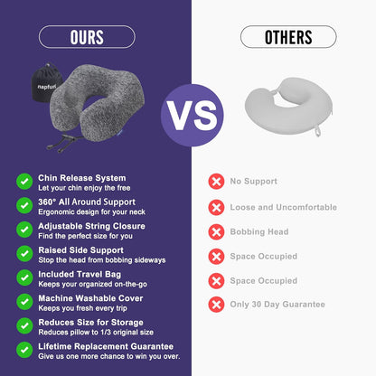 napfun Neck Pillow for Traveling, Upgraded Travel Neck Pillow for Airplane 100% Pure Memory Foam Travel Pillow for Flight Headrest Sleep, Portable Plane Accessories, Light Grey