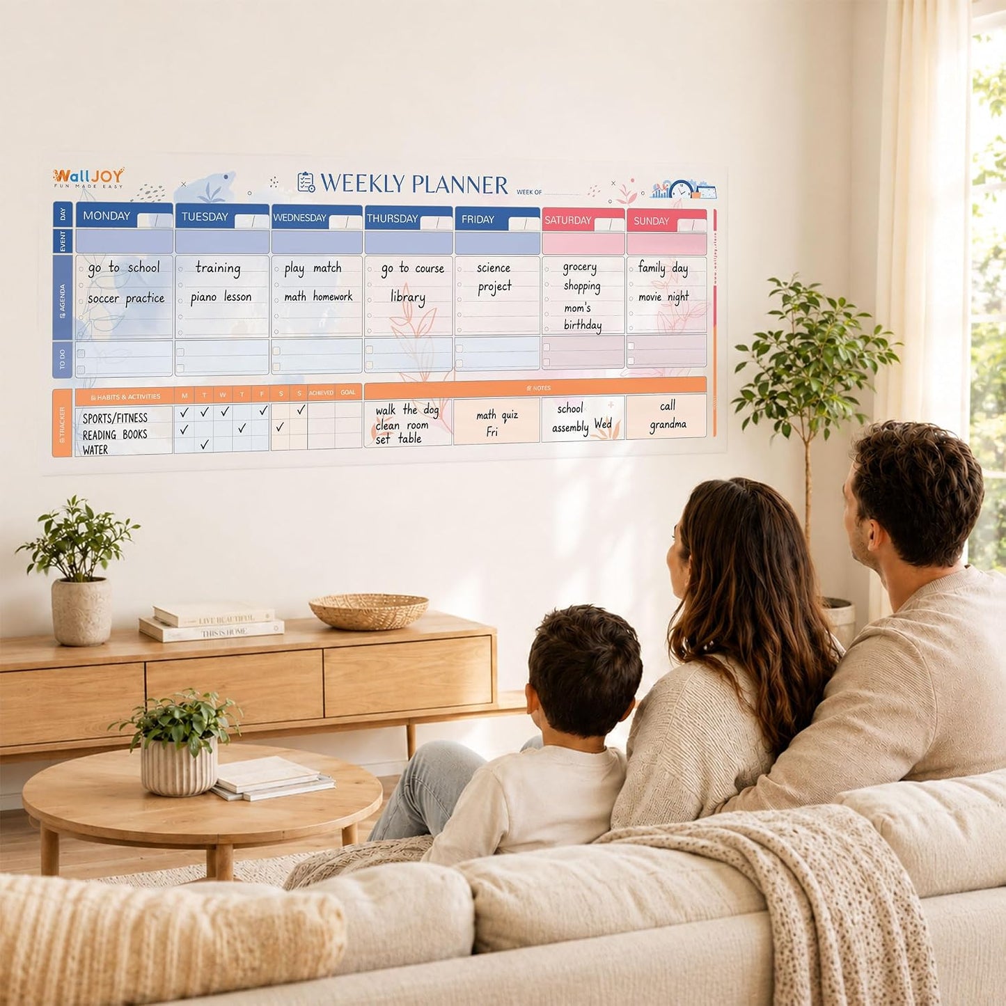 Dry Erase Weekly Calendar, 39.4x16" Weekly Dry Erase Board for Wall