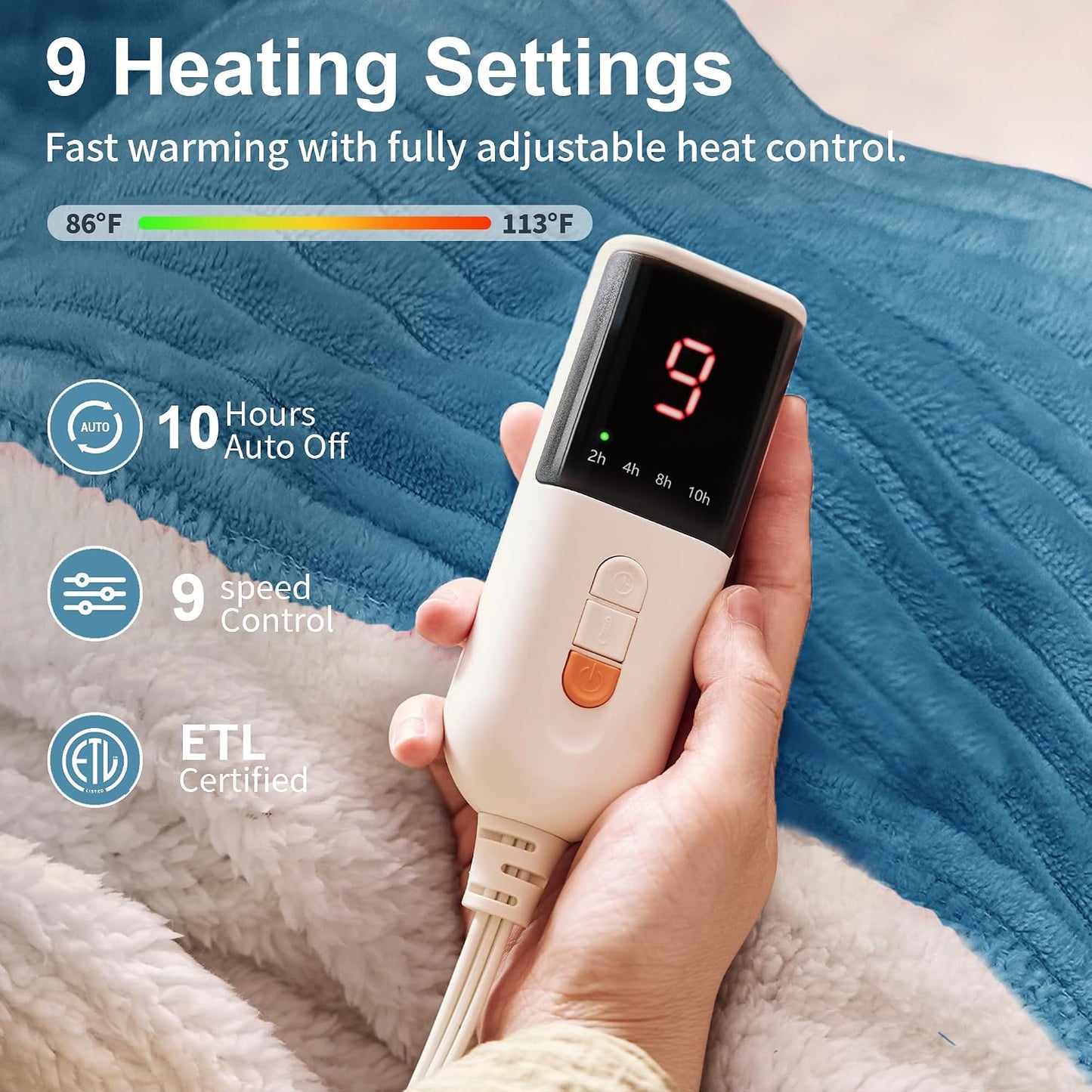 Texciting Heated Blanket Electric Blanket Throw 50''X60''-Heating Throw with 9 Heat Settings-2-10 Hours Auto Off,ETL Certified,Machine Washable (Green)