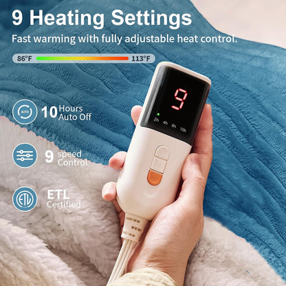 Texciting Heated Blanket Electric Blanket Throw 50''X60''-Heating Throw with 9 Heat Settings-2-10 Hours Auto Off,ETL Certified,Machine Washable (Green)