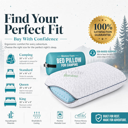 Cooling Gel Memory Foam Pillows - 1-Pack - Standard Size Memory Foam Pillow For Sleeping - Firm Pillow - Back, Stomach & Side Sleeper - Shoulder & Back Pain Relief - Washable, Bamboo Viscose Cover