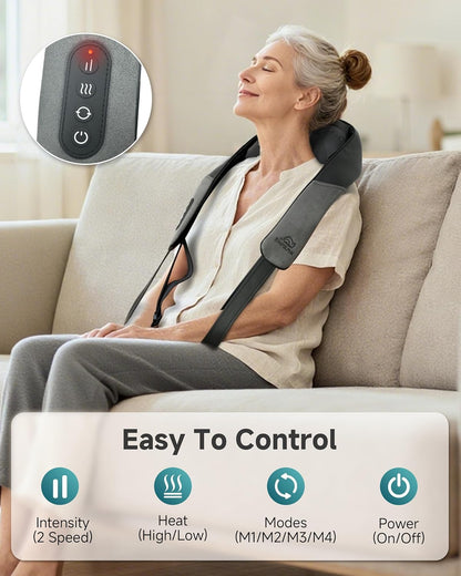 Snailax Neck Massager for Pain Relief Deep Tissue, Neck Massage with Heat, Cordless Massager for Back and Shoulder Pain, Deep Kneading Back Massager, Gift for Mom Dad