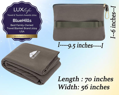 BlueHills Premium Soft Lightweight Travel Blanket Pillow Airplane - Gray