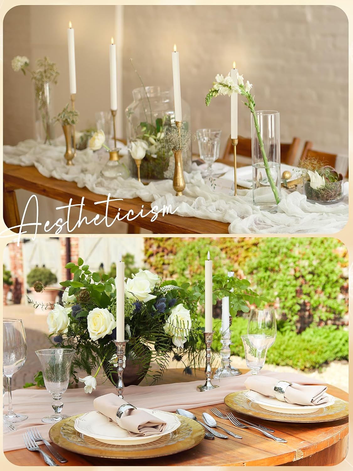 Treela 24 Pcs Flameless Taper Candles Battery Operated Bulk Fake Candles Light LED Candle Sticks Flickering Tapered for Easter Wedding Anniversary Decoration(Basic,11 Inch,Ivory)