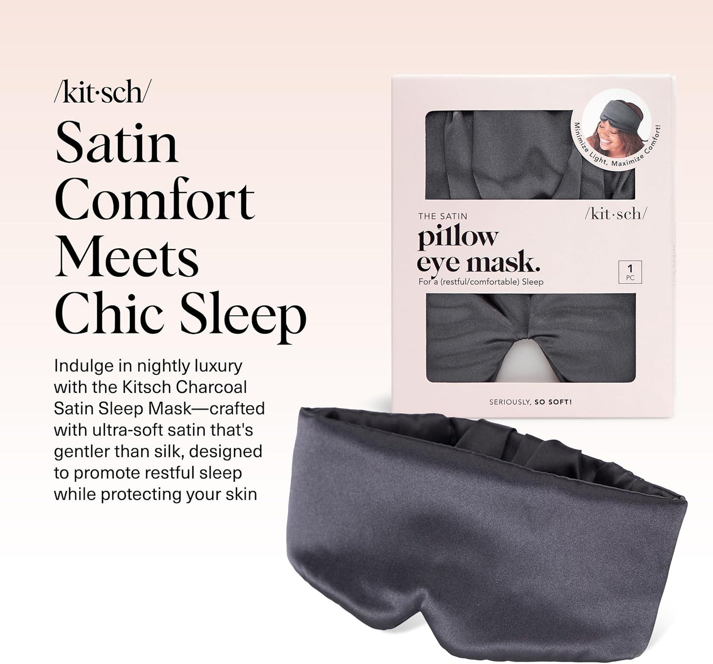 Kitsch Contour Pillow Eye Mask – Softer Than Silk Eye Masks for Sleep, Blindfold Sleep Masks for Women & Men, No Eye Pressure, Lightweight, Eye Care, Travel Essentials - Charcoal