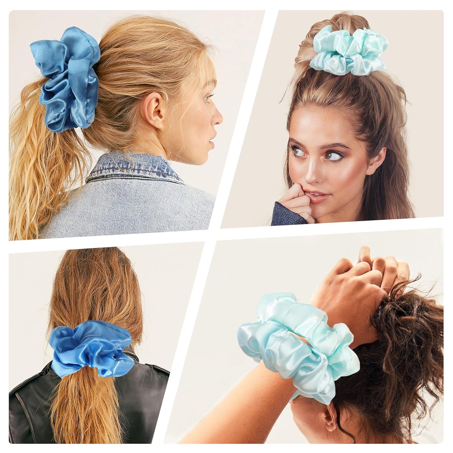 16 Pcs Scrunchies for Women - Black Satin Silk Scrunchies for Girls Hair Ties Elastics Bands Ponytail Holder Hair Accessories
