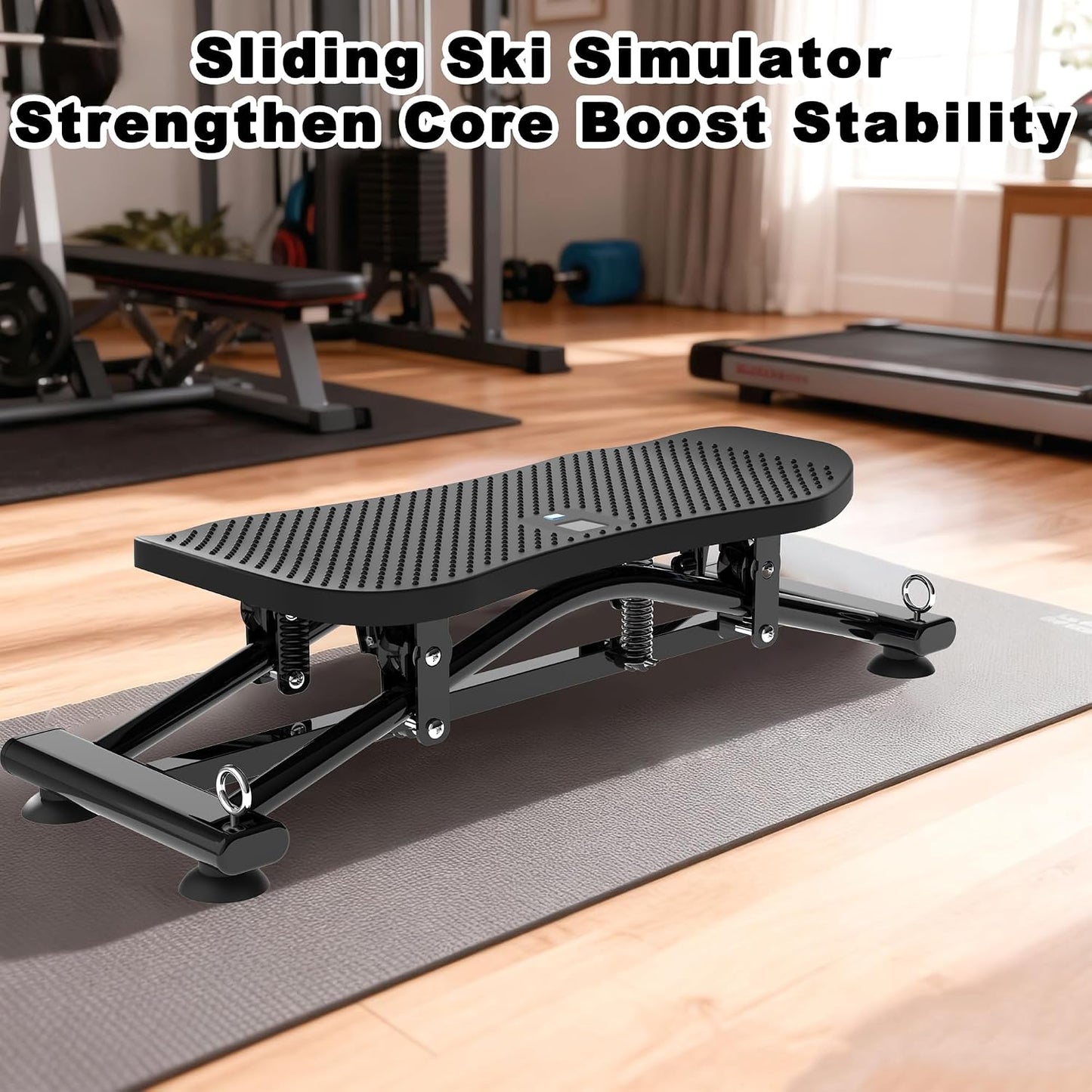 KINMAC 2-in-1 Rocking Stepper with Resistance Bands, Portable Balance Board for Exercise at Home, Quiet Mini Stair Stepper with LCD Monitor, Ski Trainer for Workout Home Gym
