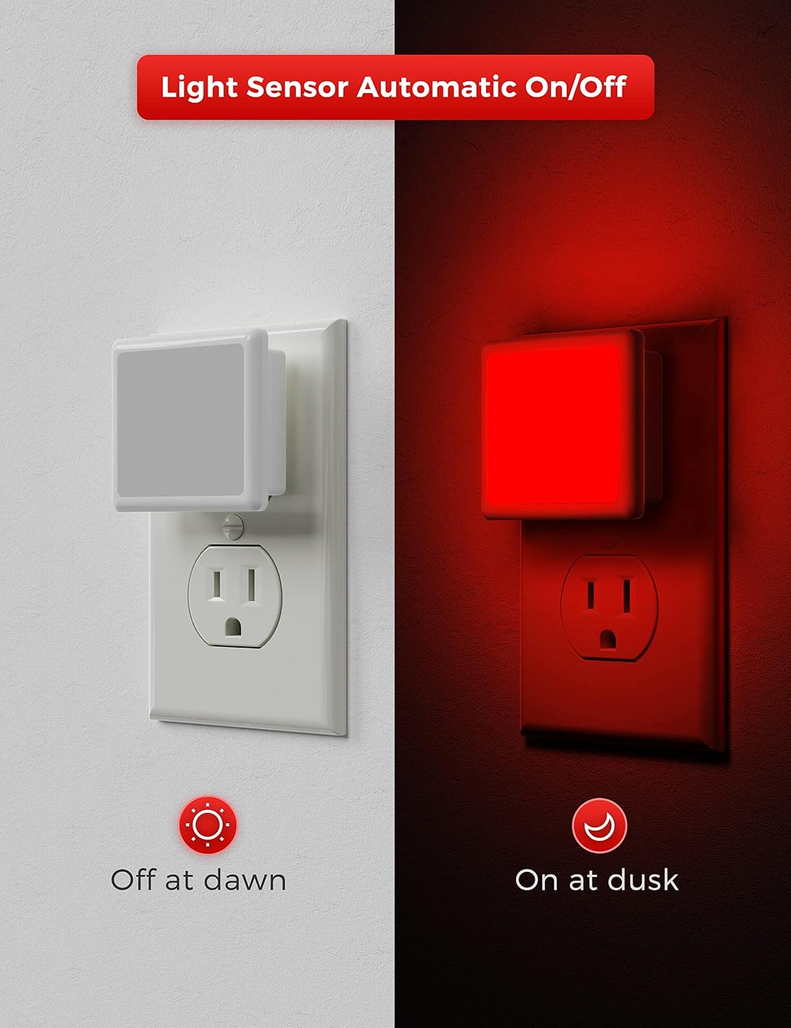 L LOHAS LED Night Lights Plug into Wall 2-Pack, 0.3W Plug in Night Light, Dusk to Dawn, 2000K Amber Light, Sleep Aid Nightlight Auto-On/Off, for Adults Kids Room, Bedroom, Bathroom, Hallway, Non-Dim