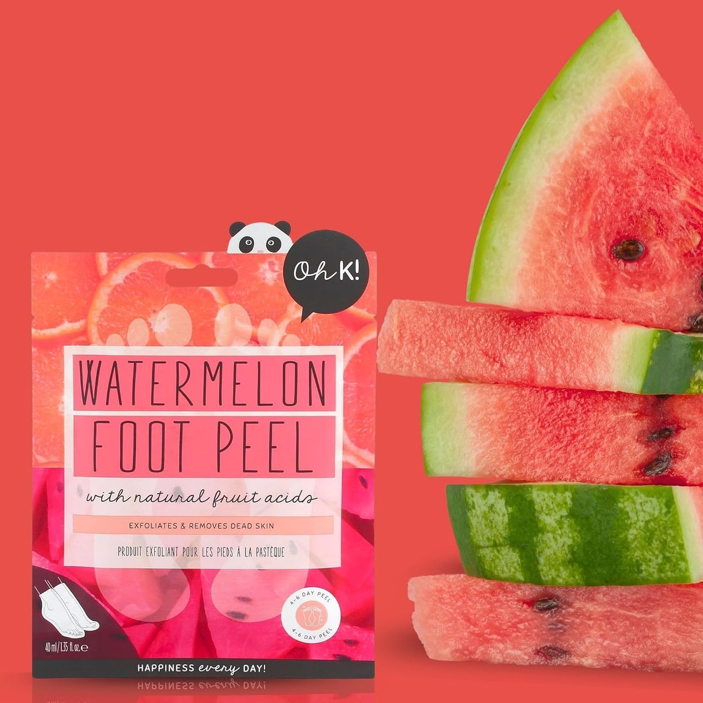 Oh K! Foot Peel Mask - Pomegranate - Foot Peeling Mask for Dry Feet and Cracked Heels - Feet Exfoliant with Pomegranate and Coconut Oil - 1 Pair