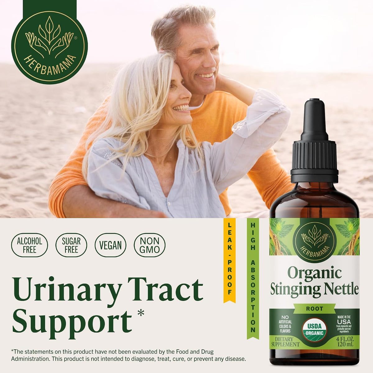 HERBAMAMA USDA Organic Stinging Nettle Root - Urinary Tract Support - 4 oz