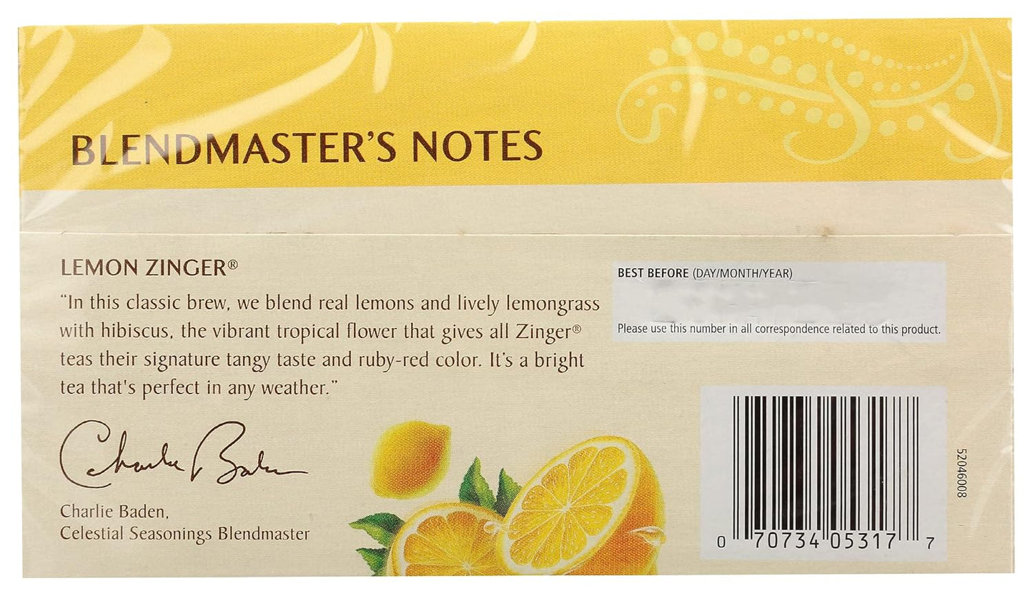 Celestial Seasonings Hibiscus Tea, Red Zinger Herbal Tea, Caffeine Free, 20 Tea Bags