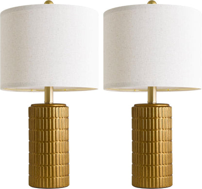 PoKat 20.75" Small Modern Ceramic Table Lamps Set of 2 for Bedroom, White Bedside Lamps for Night Stands, Farmhouse Desk Home Decor Gift Nightstand Table Lamps for Living Room End Table Beige