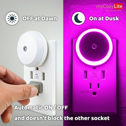 Amber Night Light Plug in, Dusk to Dawn Sensor, Blue Light Blocking, Automatic Nightlight, Energy Efficient, 2 Pack LED Night Lights Plug into Wall, for Bathroom, Bedroom, Kitchen, Hallway, Stairway