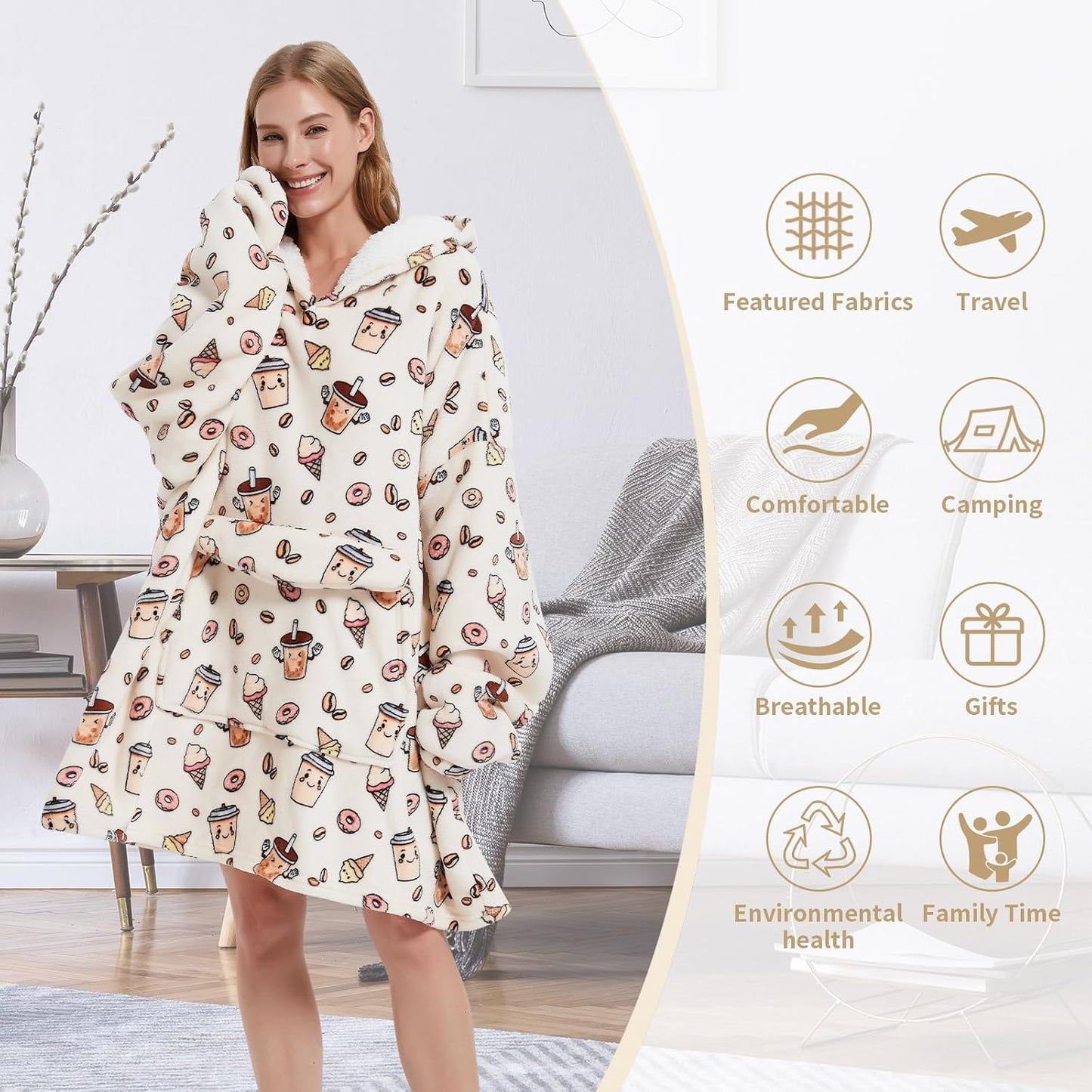 Fiosnow Sun and Moon Blanket Hoodies for Women and Men Adult Oversize Wearable Blanket Hoodies for Soft and Warm