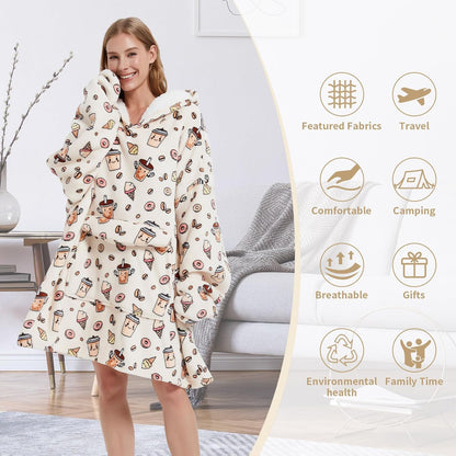 Fiosnow Sun and Moon Blanket Hoodies for Women and Men Adult Oversize Wearable Blanket Hoodies for Soft and Warm