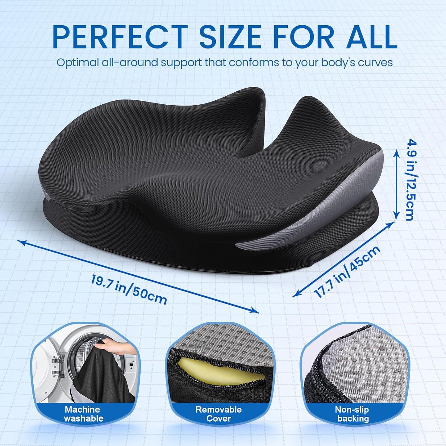 Benazcap Memory Foam Seat Cushion for Office Chair, Ergonomic Chair Cushions for Tailbone Pain Relief, Sciatica & Back Support, Office Chair Cushion & Car Seat Cushion