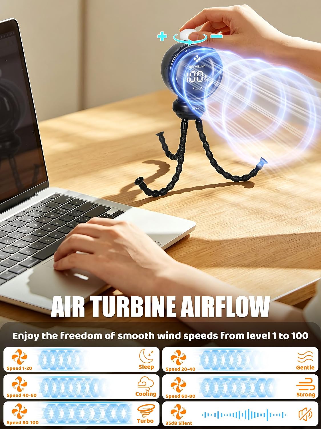 Portable Stroller Fan with 135° Auto Oscillation, 3-Color LED Night Light