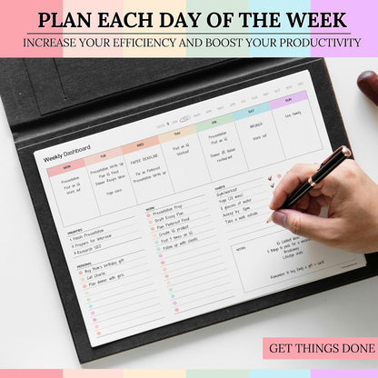 Weekly Dashboard To-Do List Notepad – Undated Weekly Planner with Habit Tracker & Notes – Minimalist A4 Layout for Productivity, Organization & Time Management (Colorful)