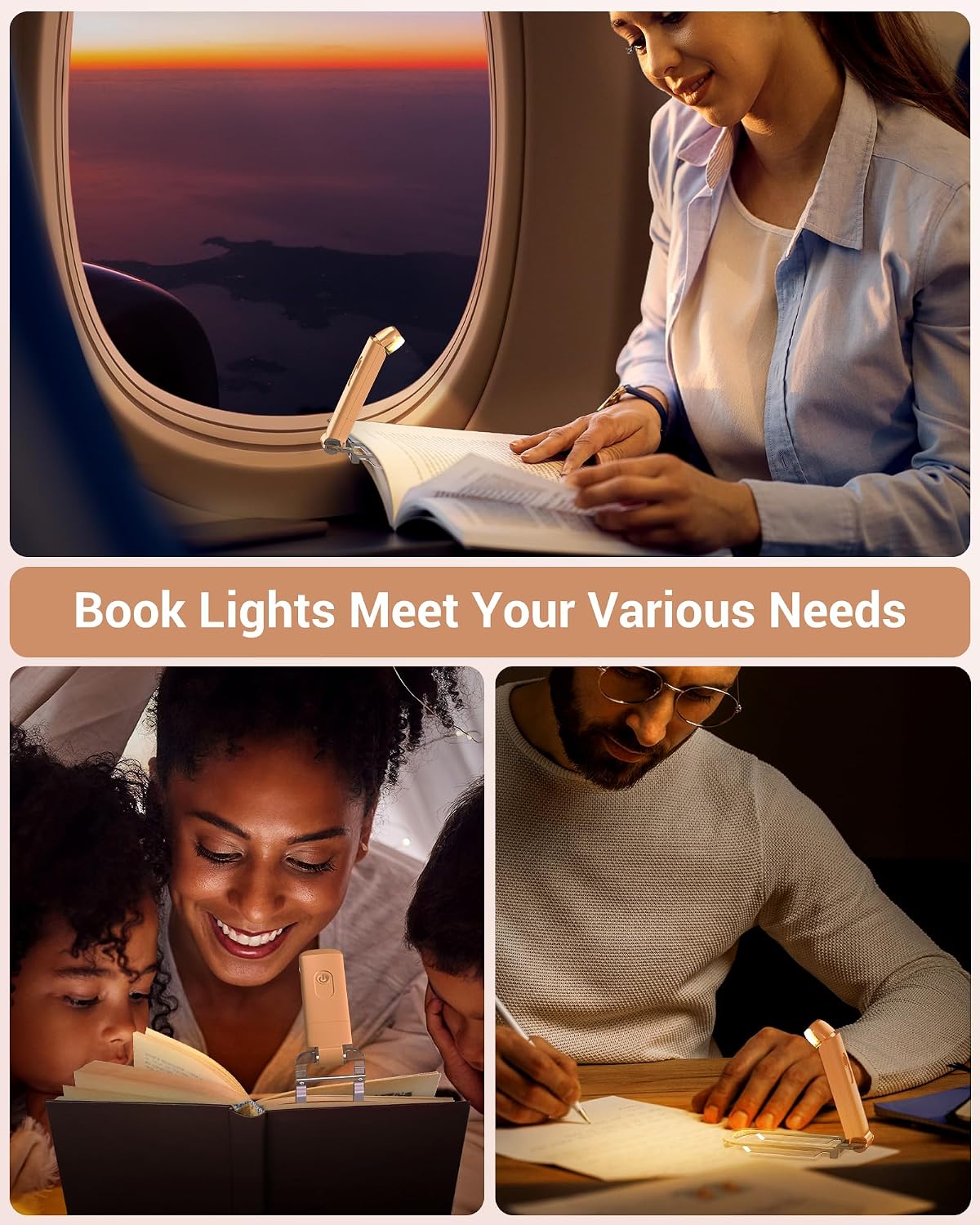 DEWENWILS USB Rechargeable Book Light for Reading in Bed, LED Book Reading Lights with Clip, Perfect for Bookworms, Kids, Warm White, Brightness Adjustable (Blue)