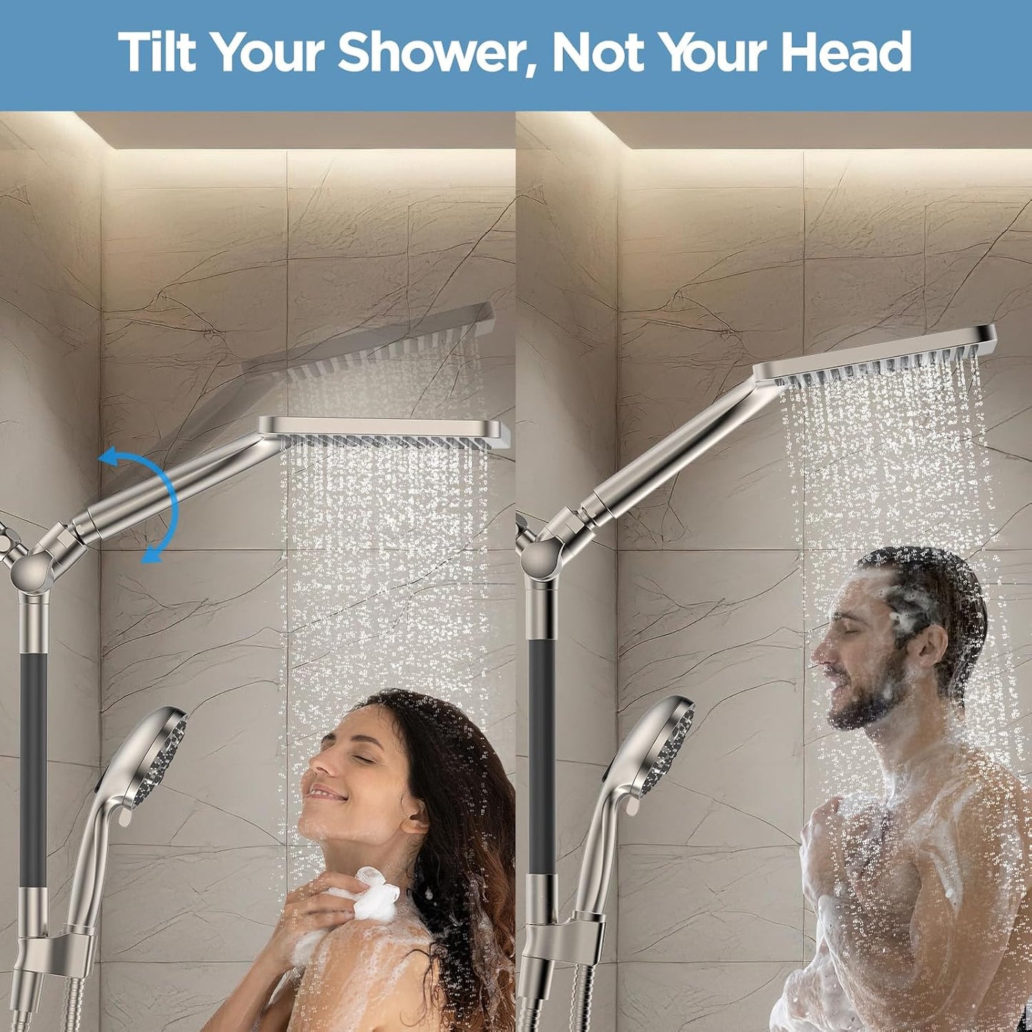 MakeFit Dual Filtered Rain Shower Head Combo, High Pressure Handheld Shower Head with Adjustable Bar - Rainfall Shower Head And Showerhead with Filter for Hard Water - Removes Chlorine
