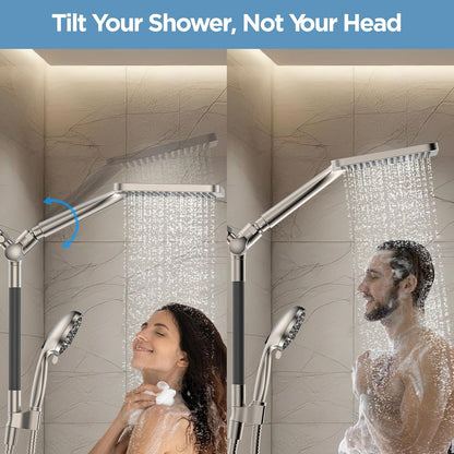 MakeFit Dual Filtered Rain Shower Head Combo, High Pressure Handheld Shower Head with Adjustable Bar - Rainfall Shower Head And Showerhead with Filter for Hard Water - Removes Chlorine