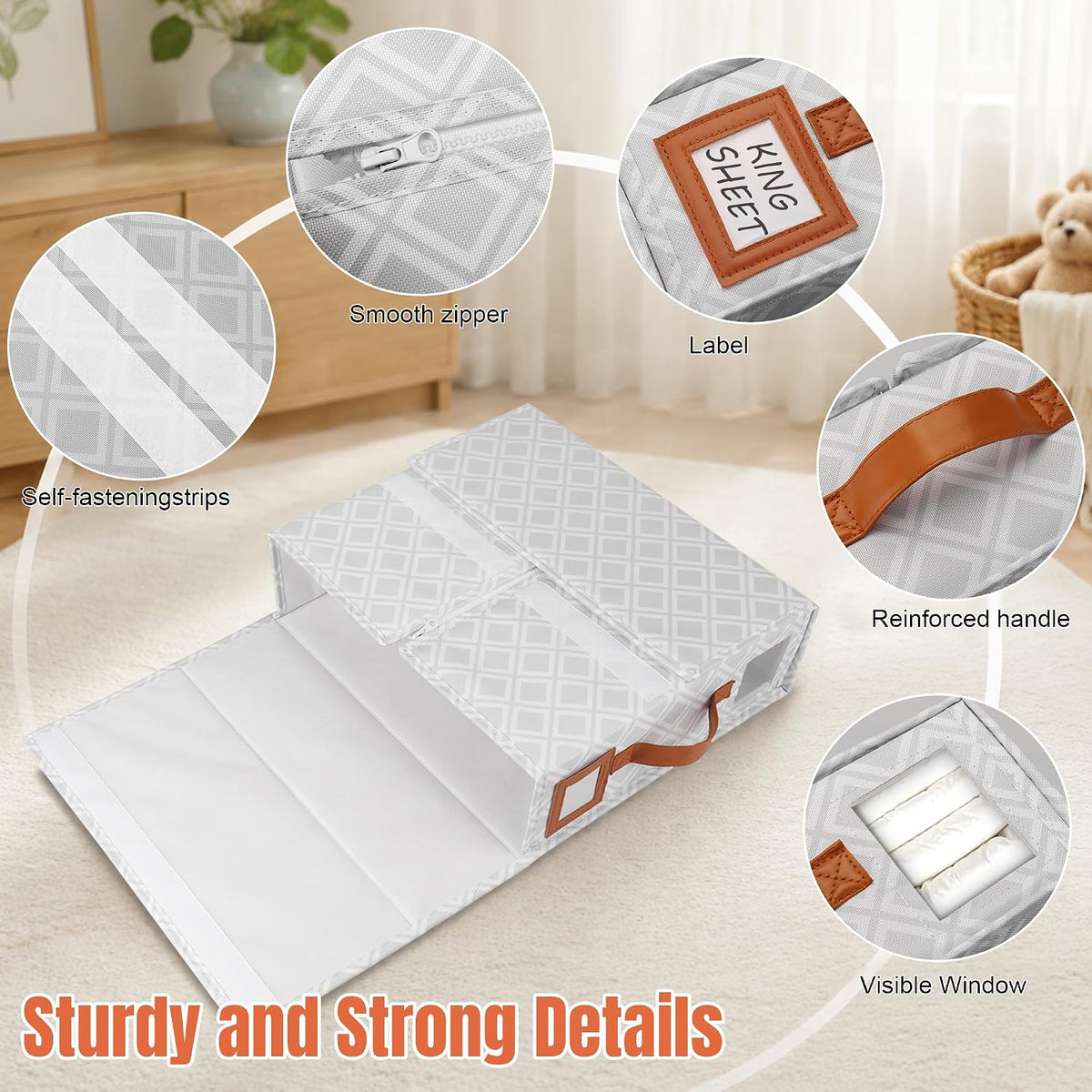Large Bed Sheet Organizers and Storage for Linen Closet, Grey