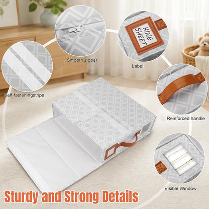 Large Bed Sheet Organizers and Storage for Linen Closet, Grey