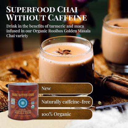 Blue Lotus Chai - Golden Masala Flavor Chai - Makes 100 Cups - 3 Ounce Masala Spiced Chai Powder with Organic Spices - Instant Indian Tea No Steeping - No Gluten