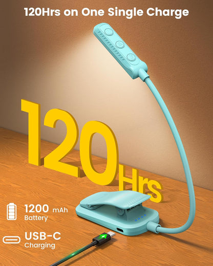 Glocusent 13 LED Reading Lights for Books in Bed, Eye-Caring Rechargeable Book Light 3 Amber Colors & Stepless Dimming, 120 Hrs Runtime, Travel Clip on Reading Lamp, Gifts for Book Lover Men Women Kid