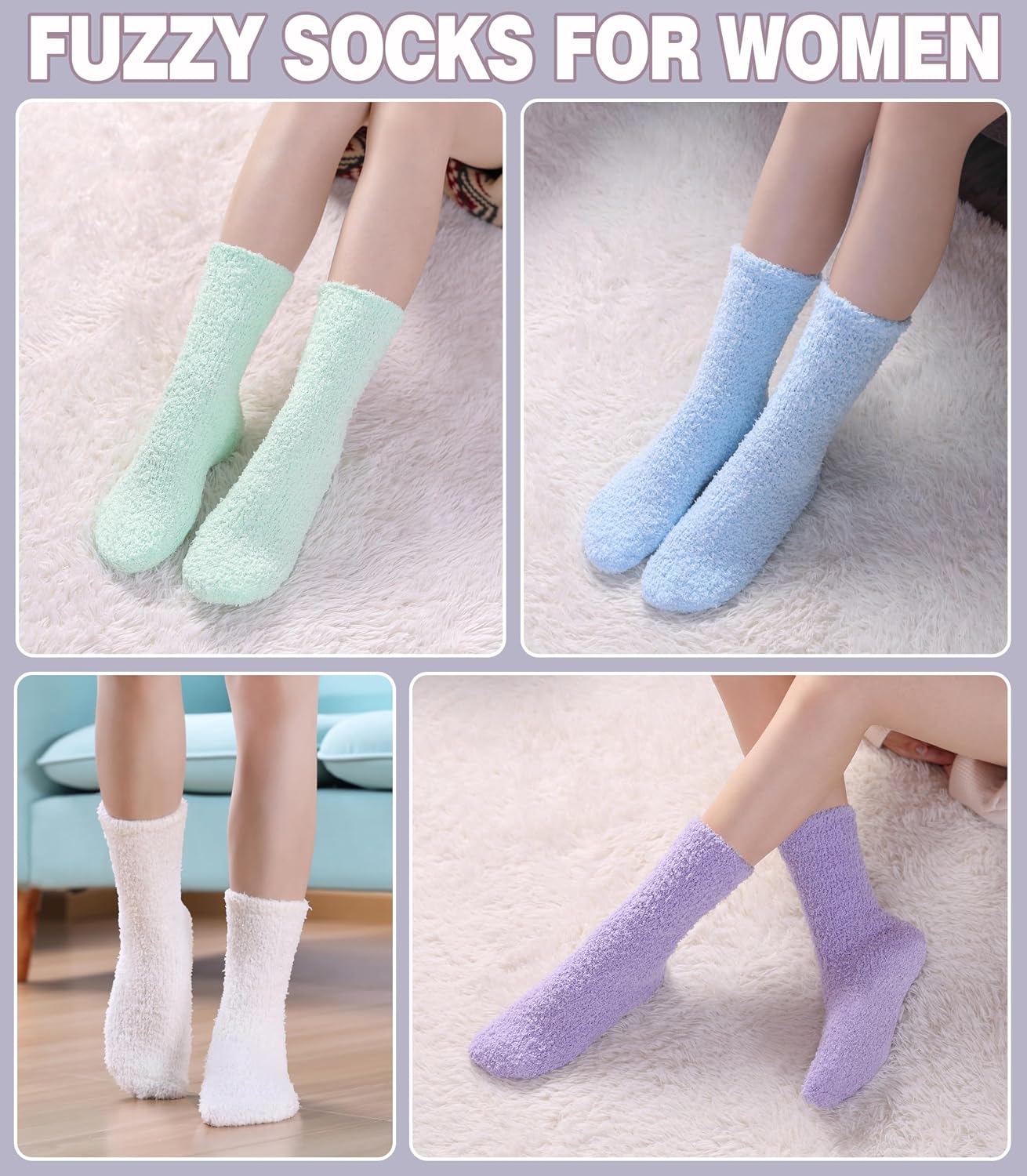 LANLEO 5/6 Pairs Womens Super Soft Fuzzy Plush Warm Winter Home Sleeping Slipper Socks