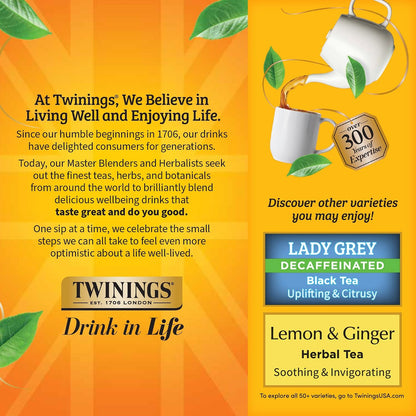 Twinings Decaffeinated Earl Grey Black Tea Individually Wrapped Bags, 100 Count (Pack of 1), Flavoured with Citrus and Bergamot, Enjoy Hot or Iced, 100 Teabags