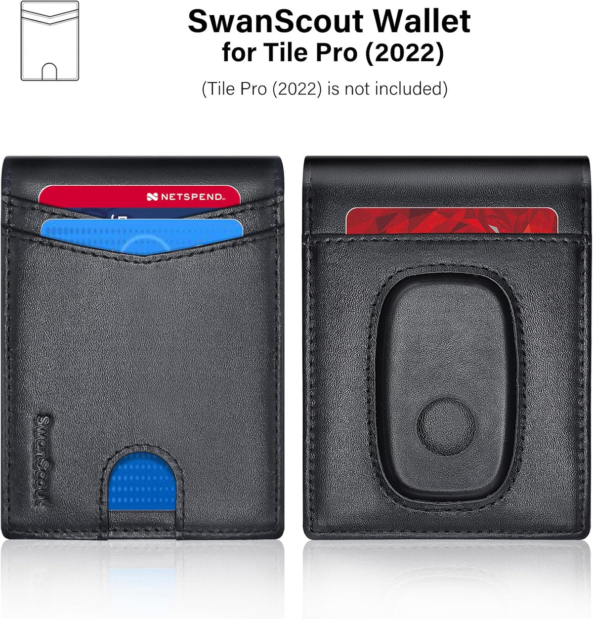 SwanScout Wallet for Tile Pro (2022), Cash Pocket Version, RFID Blocking Genuine Leather Bifold Wallet with Gift Box (Not Include Tracker)