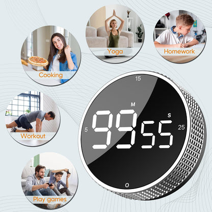 Digital Kitchen Timer, Magnetic Kitchen Timer Clock with Large LED Display, Countdown Count Up, Rotary Dial, 5/15/25 Min Presets, 3 Volume Levels for Cooking, Productivity, Pomodoro, Classroom