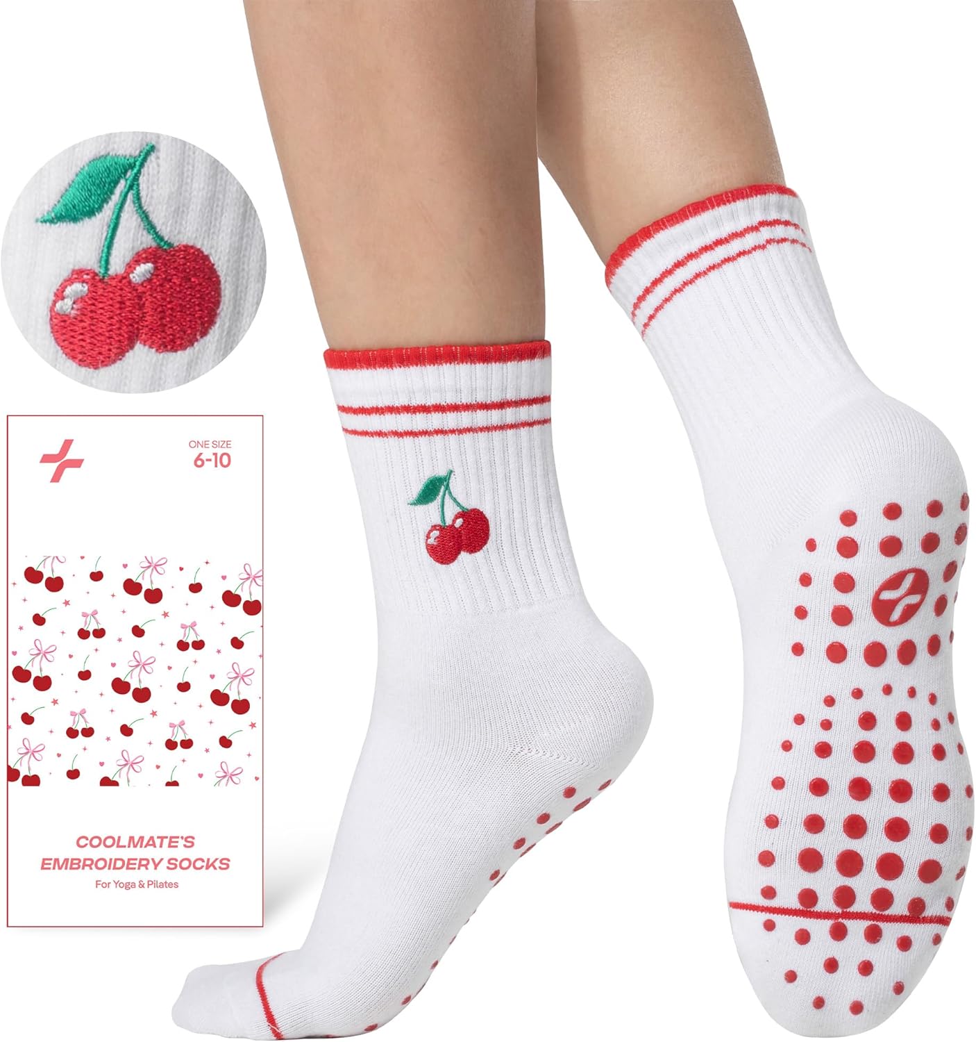 COOLMATE Pilates Socks with Grips for Women, Yoga Socks, Crew Non Slip Women for Barre, Pilates Gifts for Women - Colors B