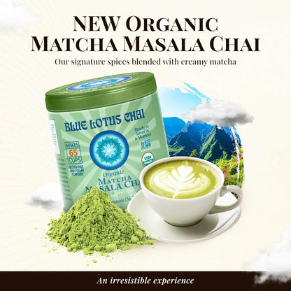 Blue Lotus Chai - Rooibos Flavor Masala Chai - Makes 65 Cups - 2 Ounce Masala Spiced Chai Powder with Organic Spices - Instant Indian Tea No Steeping - No Gluten