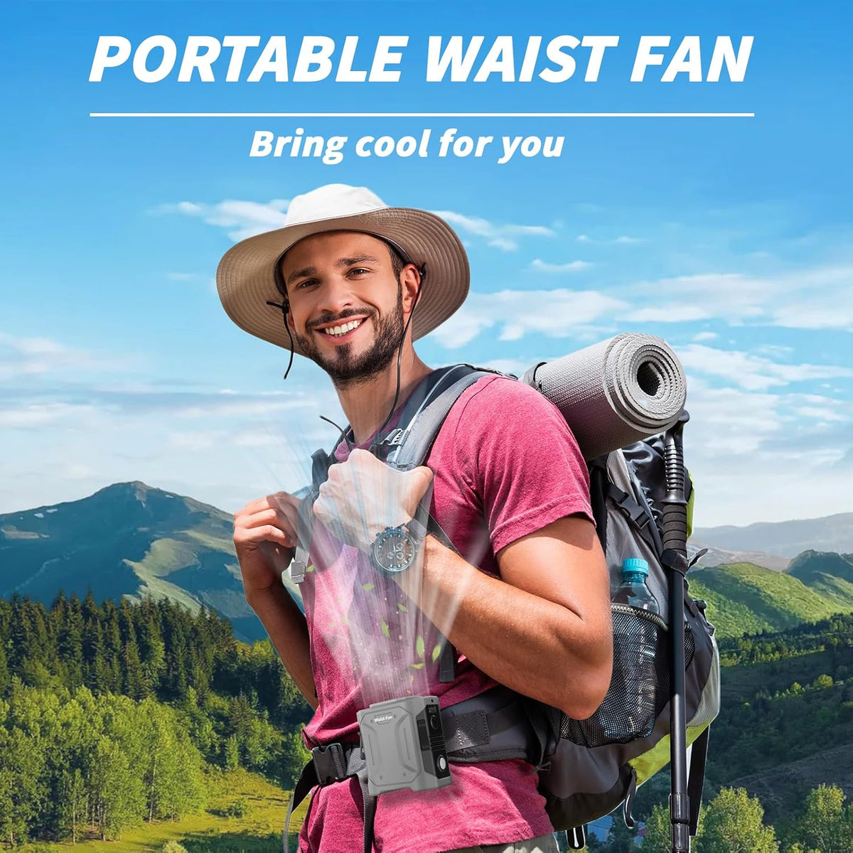 Waist Fan Portable Clip on: 10000mAh Rechargeable Personal Belt Cooling Fan Under Shirt - Cool Body Fans Under Clothes for Outdoor Travel, Walking, Work for Men and Women (Grey)